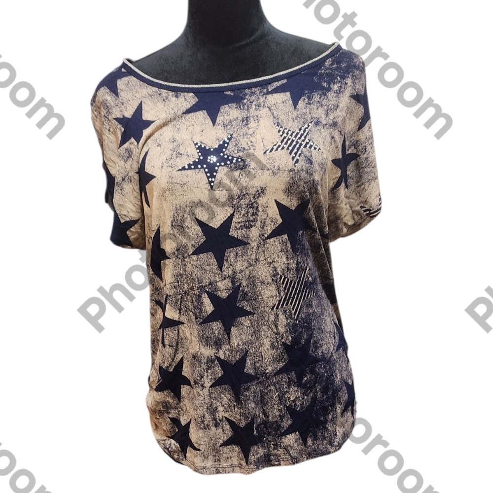 Skinny Minnie Navy and Beige Star Blouse